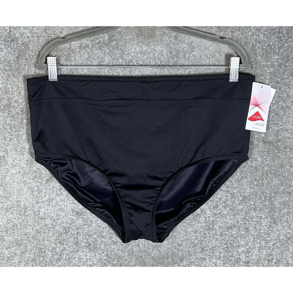 Lands End Tummy Control High Waisted Bikini Bottom Womens Sz 16 Black UPF 50 New
